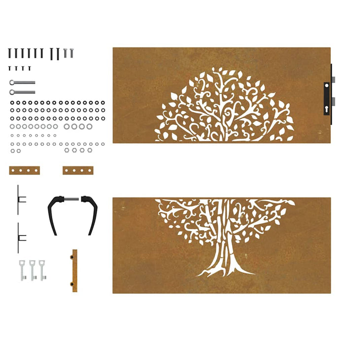 Poartă de grădină 85x100 cm, oțel corten, design copac WALTI