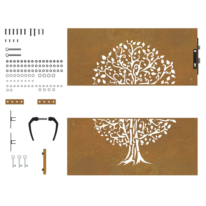 Poartă de grădină 85x100 cm, oțel corten, design copac WALTI