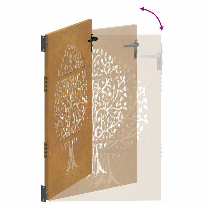 Poartă de grădină 85x125 cm, oțel corten, design copac WALTI