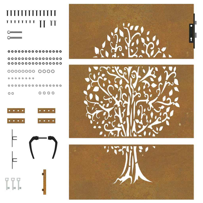 Poartă de grădină 85x125 cm, oțel corten, design copac WALTI