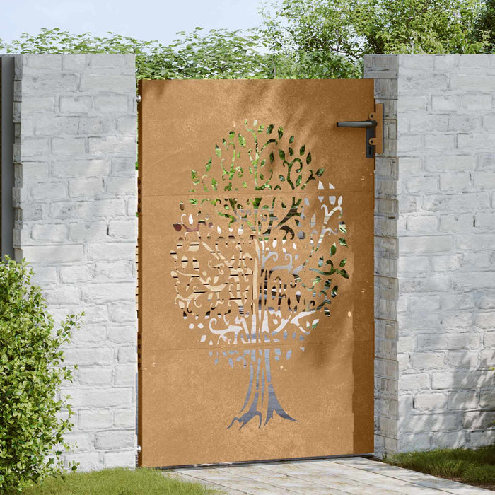 Poartă de grădină 85x150 cm, oțel corten, design copac WALTI