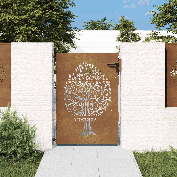 Poartă de grădină 85x150 cm, oțel corten, design copac WALTI