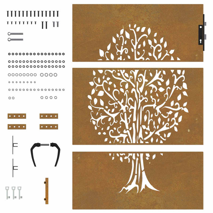 Poartă de grădină 85x150 cm, oțel corten, design copac WALTI