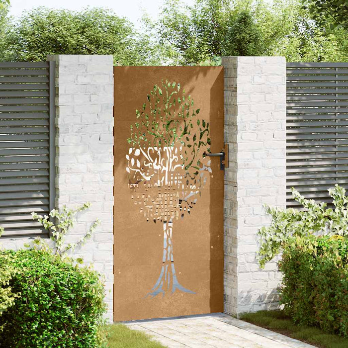 Poartă de grădină 85x175 cm, oțel corten, design copac WALTI