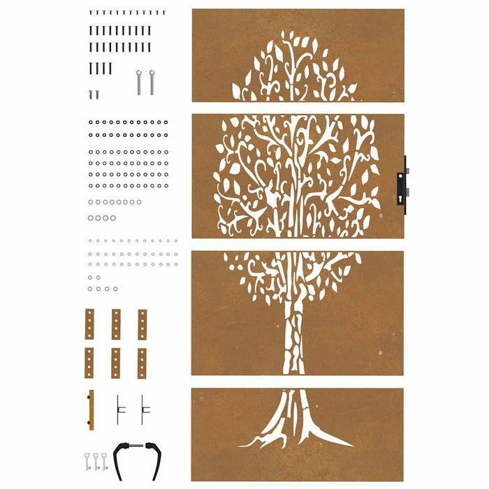 Poartă de grădină 85x175 cm, oțel corten, design copac WALTI
