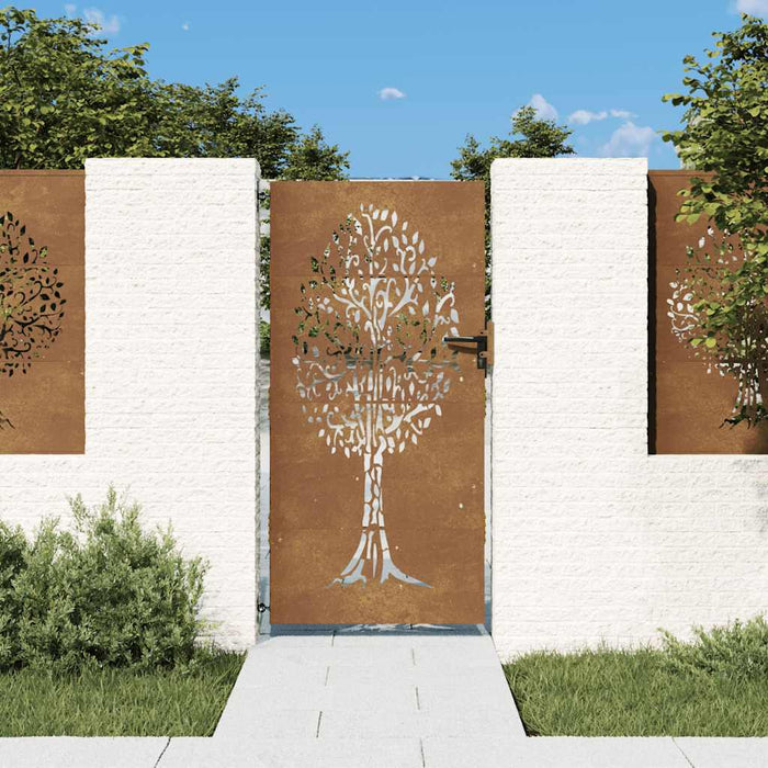 Poartă de grădină 85x175 cm, oțel corten, design copac WALTI