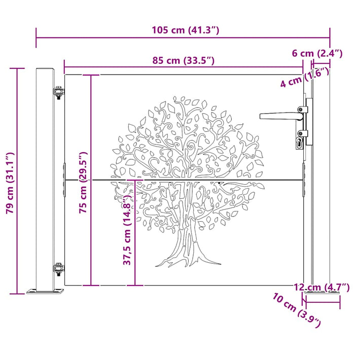 Poartă de grădină 100x75 cm, oțel corten, design copac WALTI