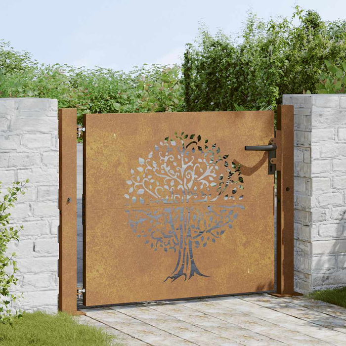 Poartă de grădină 100x100 cm, oțel corten, design copac WALTI