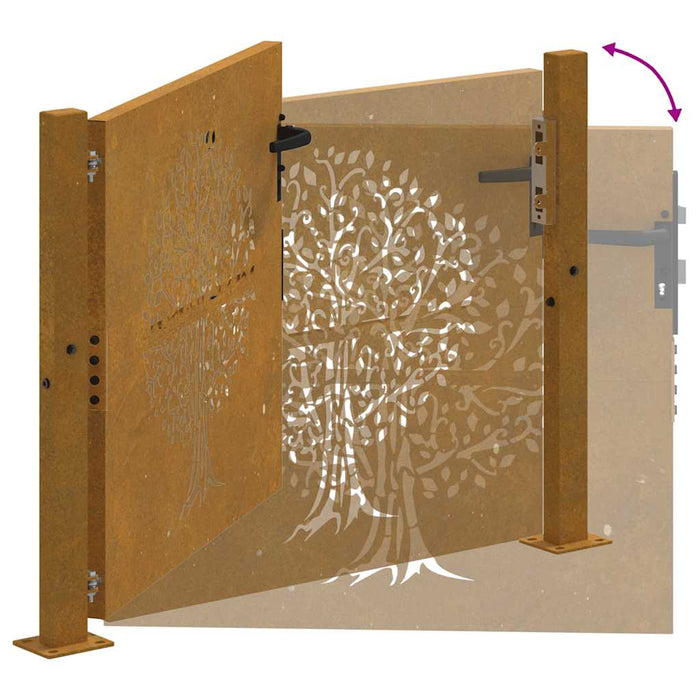 Poartă de grădină 100x100 cm, oțel corten, design copac WALTI