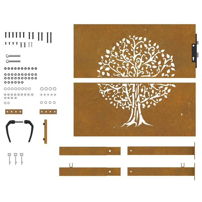 Poartă de grădină 100x100 cm, oțel corten, design copac WALTI