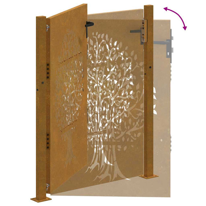 Poartă de grădină 100x150 cm, oțel corten, design copac WALTI