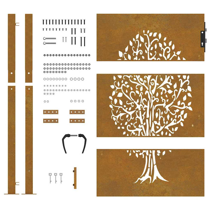 Poartă de grădină 100x150 cm, oțel corten, design copac WALTI