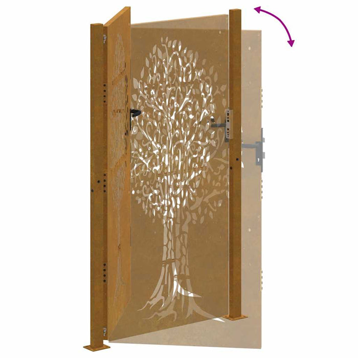 Poartă de grădină 100x175 cm, oțel corten, design copac WALTI