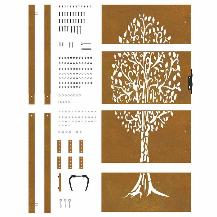 Poartă de grădină 100x175 cm, oțel corten, design copac WALTI
