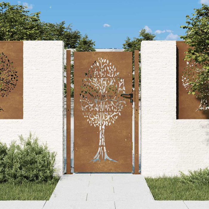 Poartă de grădină 100x175 cm, oțel corten, design copac WALTI