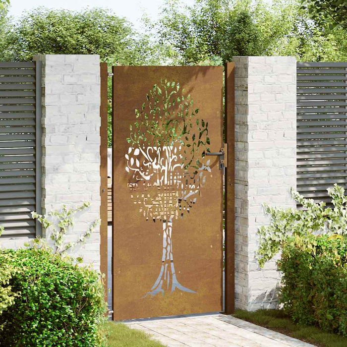 Poartă de grădină 100x200 cm, oțel corten, design copac WALTI
