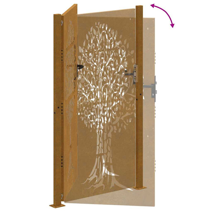 Poartă de grădină 100x200 cm, oțel corten, design copac WALTI