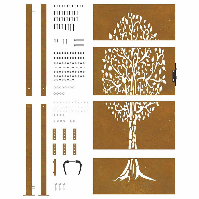 Poartă de grădină 100x200 cm, oțel corten, design copac WALTI