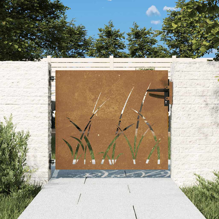 Poartă de grădină 85x75 cm, oțel corten, design cu iarbă WALTI