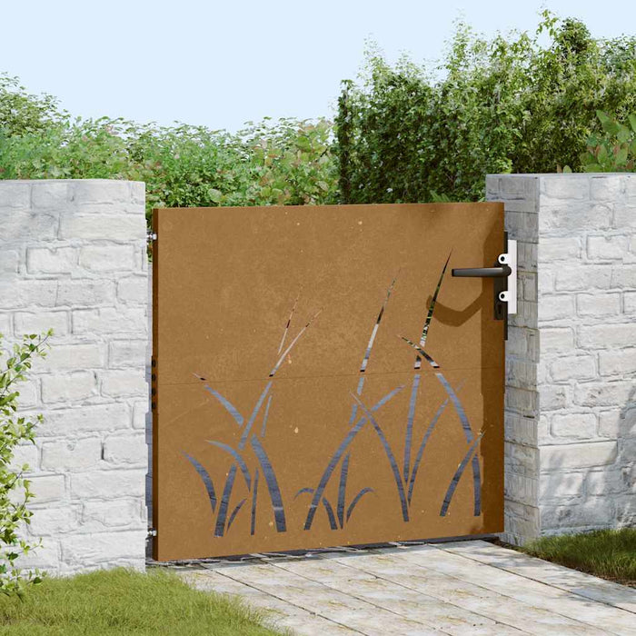 Poartă de grădină 85x100 cm, oțel corten, design cu iarbă WALTI
