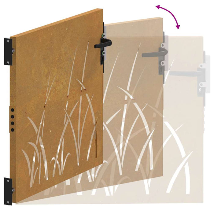 Poartă de grădină 85x100 cm, oțel corten, design cu iarbă WALTI