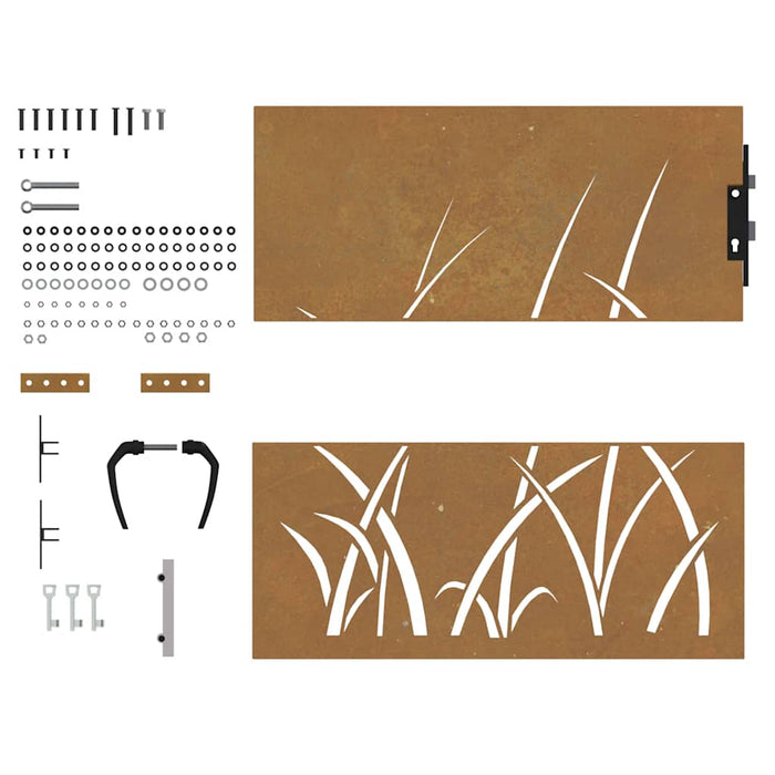 Poartă de grădină 85x100 cm, oțel corten, design cu iarbă WALTI