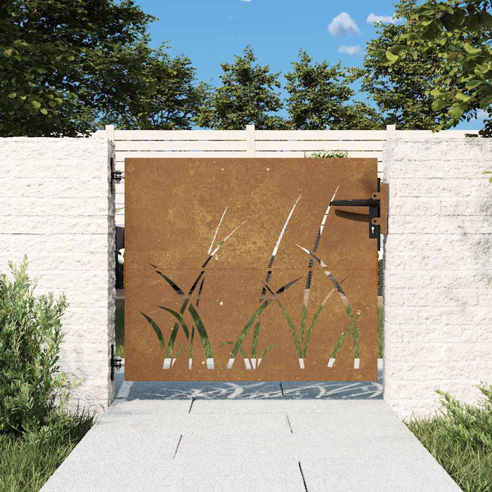 Poartă de grădină 85x100 cm, oțel corten, design cu iarbă WALTI