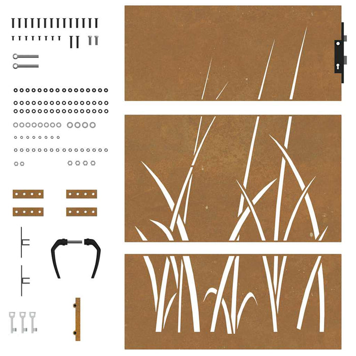 Poartă de grădină 85x125 cm, oțel corten, design cu iarbă WALTI