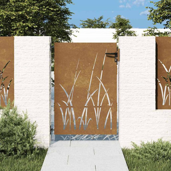 Poartă de grădină 85x125 cm, oțel corten, design cu iarbă WALTI