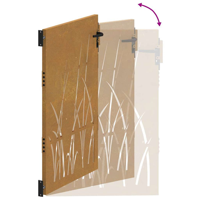 Poartă de grădină 85x150 cm, oțel corten, design cu iarbă WALTI
