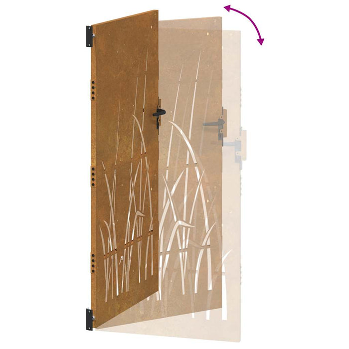 Poartă de grădină 85x175 cm, oțel corten, design cu iarbă WALTI