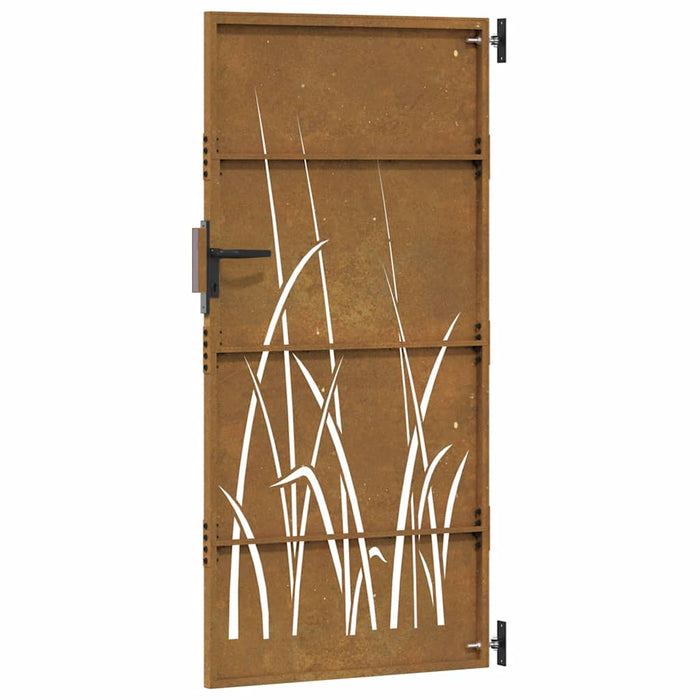 Poartă de grădină 85x200 cm, oțel corten, design cu iarbă WALTI