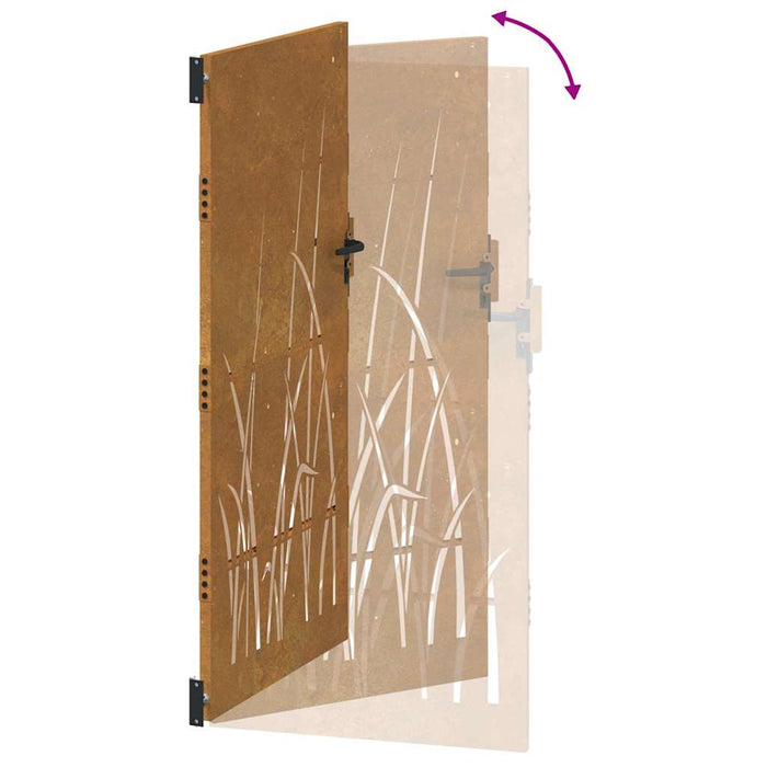 Poartă de grădină 85x200 cm, oțel corten, design cu iarbă WALTI