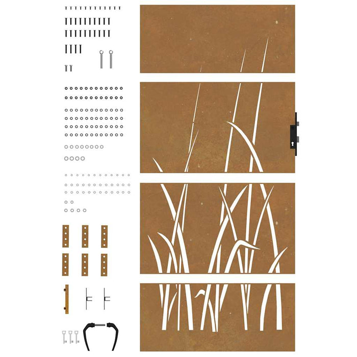 Poartă de grădină 85x200 cm, oțel corten, design cu iarbă WALTI