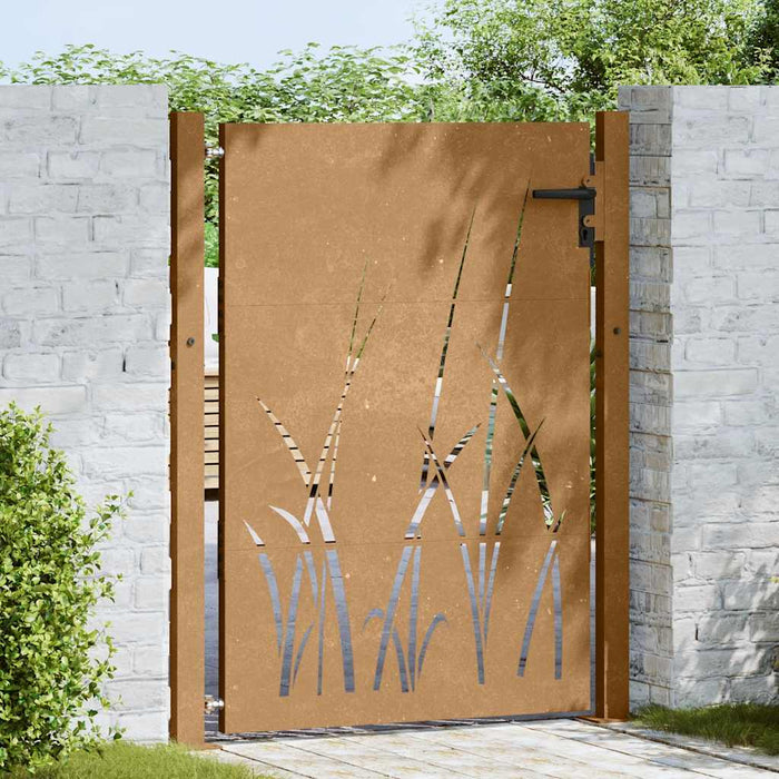 Poartă de grădină 100x150 cm, oțel corten, design cu iarbă WALTI