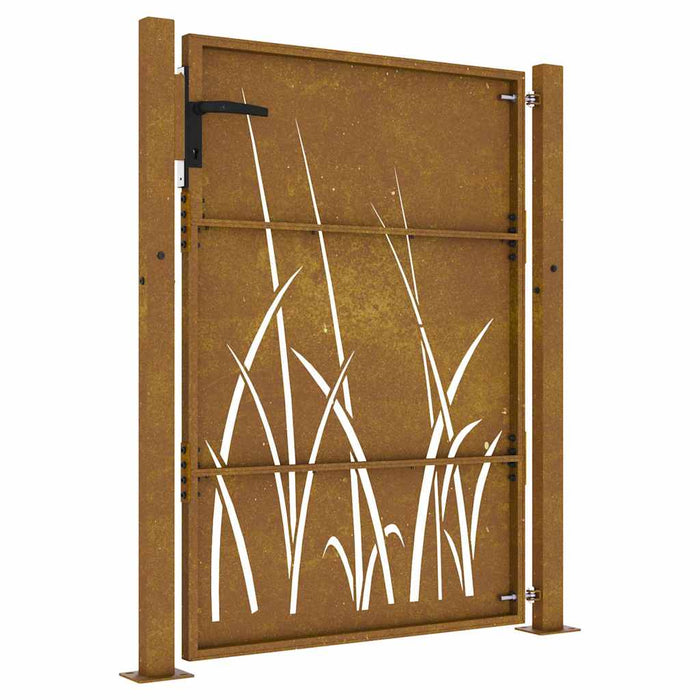 Poartă de grădină 100x150 cm, oțel corten, design cu iarbă WALTI