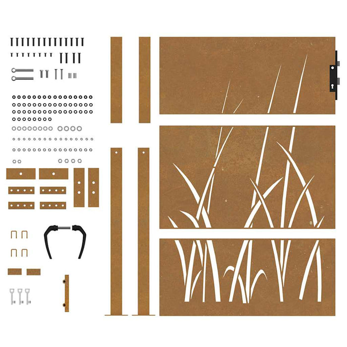Poartă de grădină 100x150 cm, oțel corten, design cu iarbă WALTI
