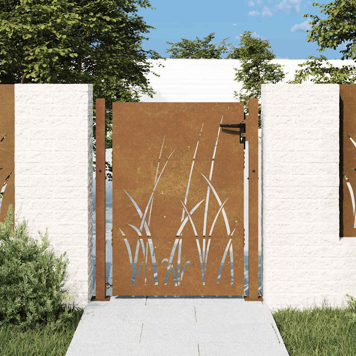 Poartă de grădină 100x150 cm, oțel corten, design cu iarbă WALTI