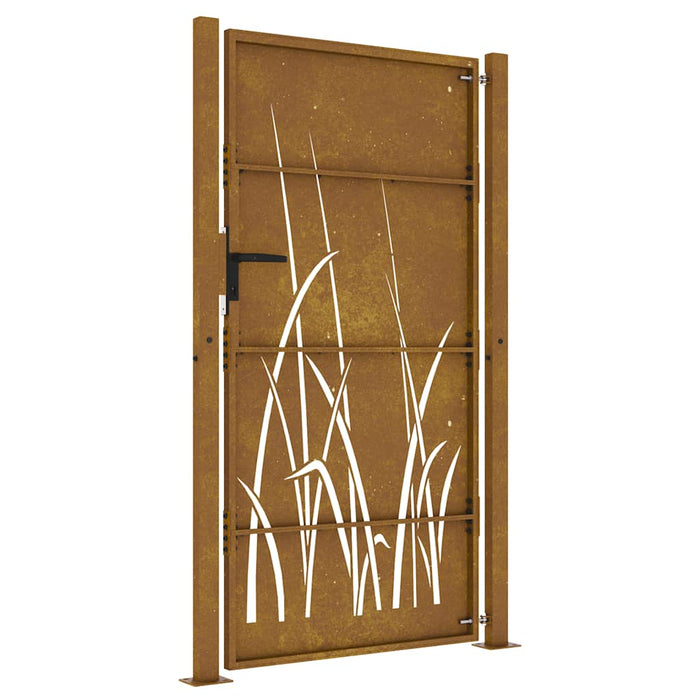 Poartă de grădină 100x175 cm, oțel corten, design cu iarbă WALTI