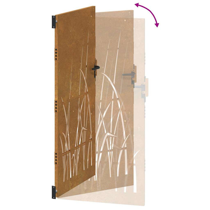 Poartă de grădină 100x175 cm, oțel corten, design cu iarbă WALTI