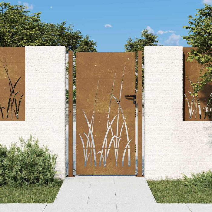 Poartă de grădină 100x175 cm, oțel corten, design cu iarbă WALTI