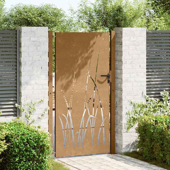 Poartă de grădină 100x200 cm, oțel corten, design cu iarbă WALTI