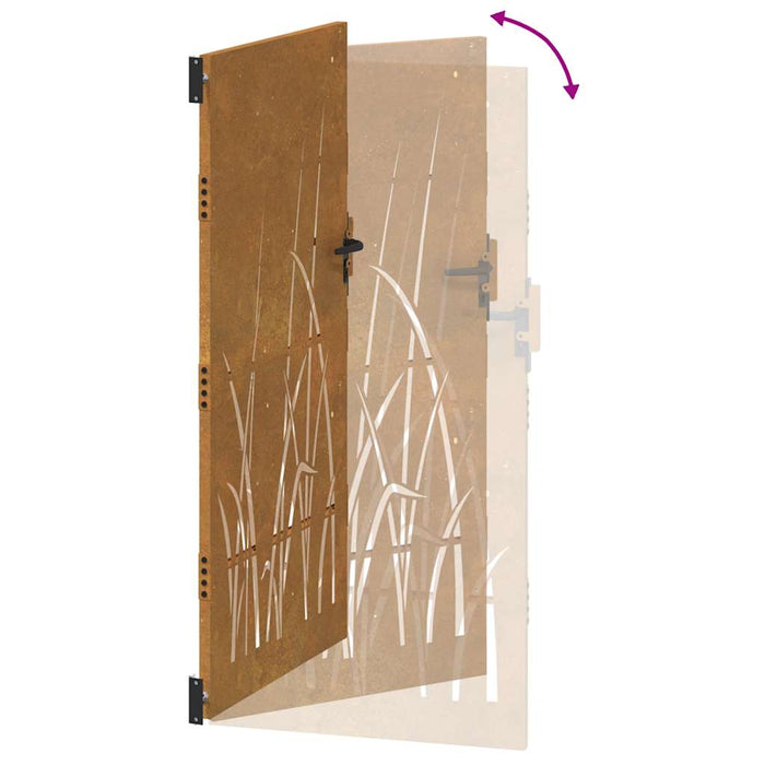 Poartă de grădină 100x200 cm, oțel corten, design cu iarbă WALTI