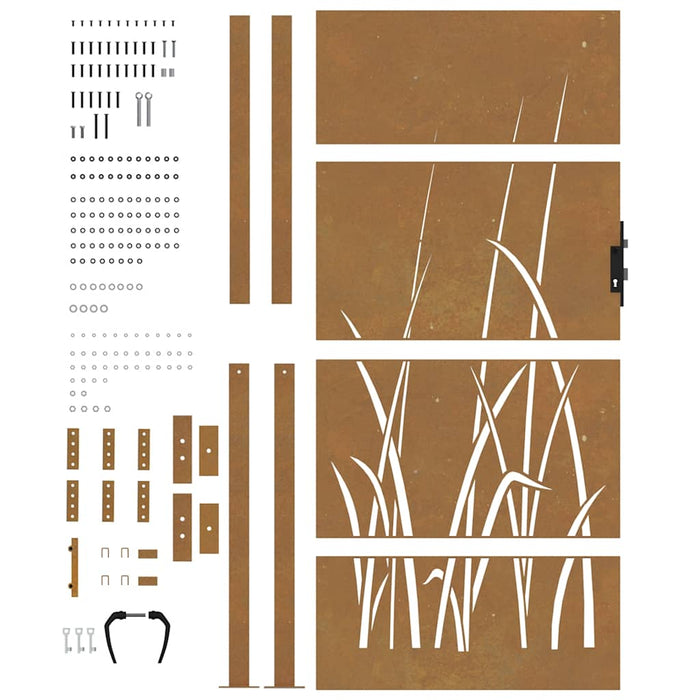 Poartă de grădină 100x200 cm, oțel corten, design cu iarbă WALTI