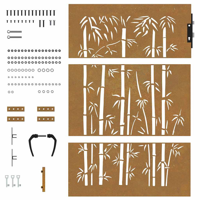Poartă de grădină 85x125 cm, oțel corten, design bambus WALTI