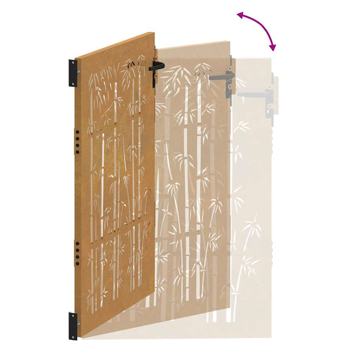 Poartă de grădină 85x150 cm, oțel corten, design bambus WALTI