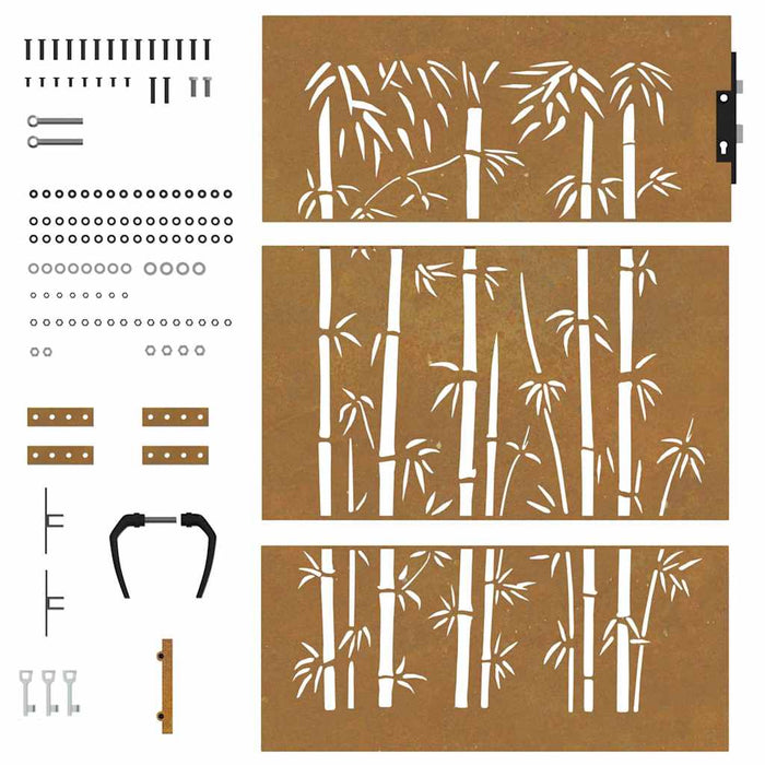 Poartă de grădină 85x150 cm, oțel corten, design bambus WALTI