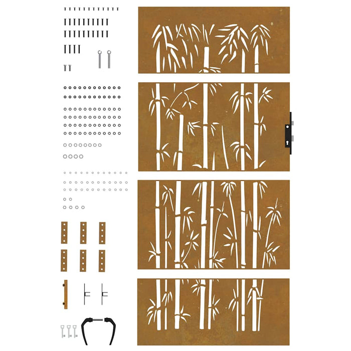 Poartă de grădină 85x175 cm, oțel corten, design bambus WALTI