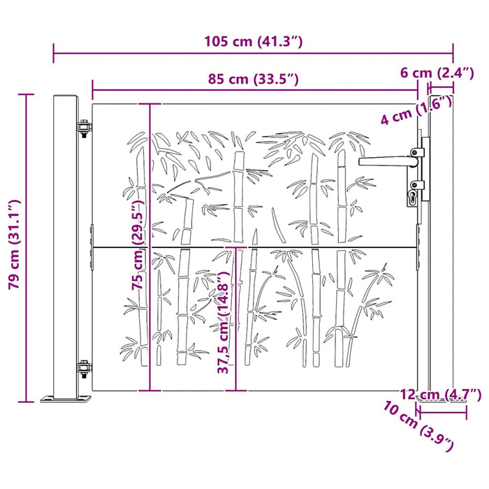Poartă de grădină 100x75 cm oțel corten, design bambus WALTI