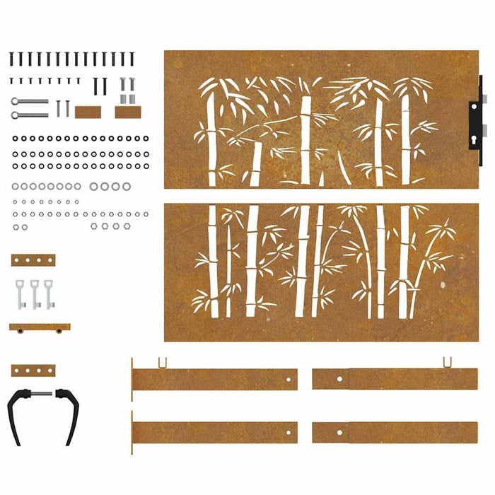 Poartă de grădină 100x100 cm, oțel corten, design bambus - WALTI WALTI